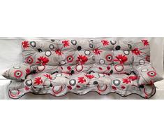 Polsterauflage, grau, rote Blumen Hollywoodschaukel, Auflage, Hollywood, Sitzauflage, Gartenschaukelauflage