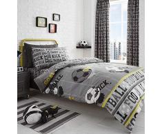 Fußball Ziel Gerät Kariert Gestreift Grau Baumwollmischung Einzeln (Schlicht Dunkelgrau Spannbettlaken - 91 X 191cm + 25) 3 Teile Bettwäsche Set