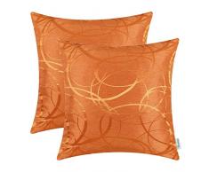 CaliTime Kissenbezüge Kissenhülle Packung mit 2 Dekokissen Cases Schalen für Couch Sofa Home Decor Modern Shining & Dull Contrast Circles Ringe Geometrisch 45cm x 45cm Leuchtend Orange