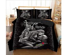 WONGS BEDDING Bettwäsche 3D Totenkopf Bettbezug 135×200cm Mikrofaser Bettwäsche Set 2 Teilig Bettbezüge mit Reißverschluss 135×200+50×75 cm Kissenbezug