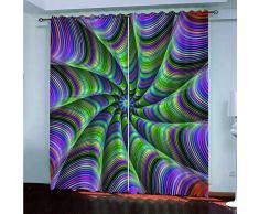 Vorhang Blickdicht 2 Stück Gardine Schattierung-Lila Grüne Wirbelnde Streifen-Gardine Mit Öse Für Geeignet Für Balkon Schlafzimmer Wohnzimmer Moderne Urlaub Dekoration Vorhang-170X255Cm * 2 Panel