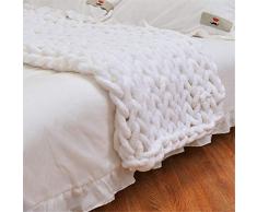 GLITZFAS Gestrickte Decke Grob Kuscheldecke Grobstrick Wolldecke Strickdecke Tagesdecke Überwurf Decke Zuhause Dekor Geschenk fürs Sofa Tagesdecke (Weiß,120 * 150cm)