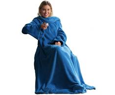 CelinaTex TV-Decke Kuscheldecke mit Ärmeln und Fußtasche 150 x 180 cm blau Coral Fleece Tagesdecke Ärmeldecke