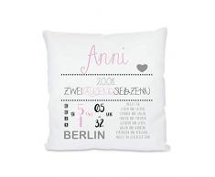 Personalisierbares Kissen als Geschenk zur Geburt - mit Name, Datum, Gewicht, Größe, Uhrzeit, Ort