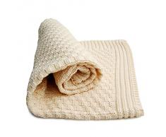 Sonnenstrick SODE5 Erstlingsdecke / Babydecke / Kuscheldecke / Strickdecke, 80 x 80 cm, natur
