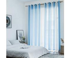 FSYGZJ Gestreifte Gardinen Voile, Gardinen Voile Ultra-halb transparentes Fenster Eyelet Balkon Wohnzimmer-Panel 1 100x200cm Tropfen, Hergestellt Privacy Protected,Blau,100x200cmRodpocket
