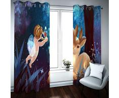 Bbaodan 2 Stück Kinderzimmer Blickdicht Gardinen Mit Ösen,Thermogardine Fenster Schallschutz Vorhang Blockieren Sichtschutz Dekoschals Engel Und Hirsch 2Panels B90 X H117Cm