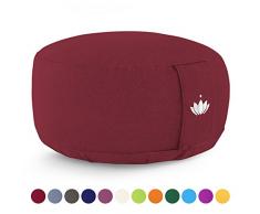 Lotuscrafts Yogakissen Meditationskissen Rund Lotus - Sitzhöhe 15cm - Waschbarer Bezug aus Baumwolle - Yoga Sitzkissen mit Dinkelfüllung - GOTS Zertifiziert - Mit Bestickung