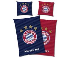FC Bayern München Wende-Bettwäsche - MIA SAN MIA Glow in The Dark 135 x 200 + 80 x 80 cm 100% Baumwolle Linon Renforcé Fußball FCB Allianz Arena Rekordmeister deutsche Größe mit Reißverschluss