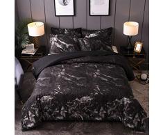 Luofanfei Wendebettwäsche Anthrazit 3 teilig 155X220cm Bettwäsche Schwarz Weiß Grau Marmor mit Reißverschluss Weiche Atmungsaktive Mikrofaser Deckenbezug Bettbezug Set mit Kissenbezug XSWH,155