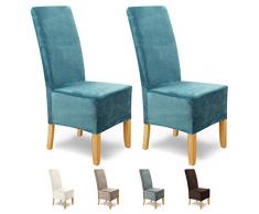 SCHEFFLER-Home Stretch Stuhlhusse Puma Velvet, 2er Set elastische Velour Stuhlabdeckungen, Stuhlhussen Schwingstühle, Spannbezug mit Gummiband, Elegante Chenille Stuhlbezüge