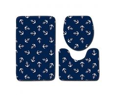 lquide Badvorleger 3-Teiliger Badvorleger Set Anker Flanell rutschfest Toilettensitzbezug Set Große Konturmatte Deckelbezug Für Männer/Frauen, A, 4575Cm