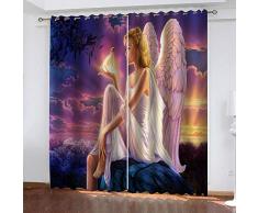 JIAOYK Verdunkelungsvorhang Kinderzimmer Engel & Mädchen Blickdichte Gardinen - Lichtundurchlässige Vorhang mit Ösen für Schlafzimmer Geräuschreduzierung 2er Set Größe:2 X B140 x H175 cm