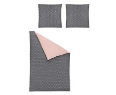 Irisette Biber Bettwäsche 135x200 2tlg grau rosa | Bettwäsche-Set aus 100% Baumwolle | 2 teilige Wende-Bettwäsche 135x200 cm & Kissen 80x80 cm | Geometrisches Muster