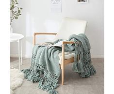 Gestrickte Decke mit Quaste Grün für Nap auf dem Stuhl Sofa und Bet, Weich und Warm Kuscheldecke, Handgemachte Strickdecke, Wohndecke für Wohnzimmer/ Büro, 120 x180cm