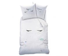 WIMPERN Mädchen-Bettwäsche Set Biber Flanell weiß ☆ Sweet Dreams · Wende Motiv Wolken, Sterne & Sternchen · Mint, blau, weiß · 2 teilig - Kissenbezug 80x80 + Bettbezug 135x200 cm - Teenagerbettwäsche