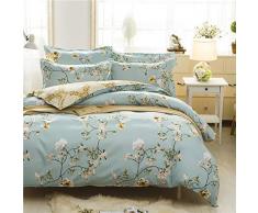 Boqingzhu Bettwäsche 200x200cm Blumenmotiv Grün Gold Bettbezug Set 3 Teilig Weiche Microfaser Wende Bettwäsche Bettdeckenbezug mit Reißverschluss und 80x80cm Kissenbezüge