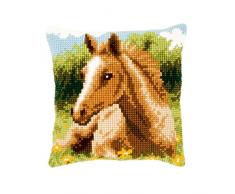 Vervaco Fohlen Kreuzstichkissen/Stickkissen vorgedruckt, Baumwolle, Mehrfarbig, 40 x 40 x 0.3 cm