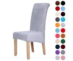 Stuhlhussen aus Samt, Stretch, Elastan, Plüsch, kurz, einfarbig, für große Esszimmerstühle, Stuhlschutz, Heimdekoration, Samt, hellgrau, Set of 6 (Large)