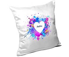 Kissen mit Namen Sophia und schönem Motiv mit Wasserfarben-Herz zum Valentinstag - Namenskissen personalisiert - Kuschelkissen - Schmusekissen