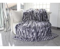 Doppellagige Pelzimitatdecke, in edel glänzender weich fließender Luxusqualität, Felldecke, beidseitig Fell,Hochwertige Kuscheldecke,Wohndecke,Nerzdecke,Tagesdecke (150 x 200 cm, silbergrau)