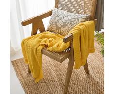 MYLUNE HOME Baumwolldecke Bio Baumwolle Strickdecke Sechseck Kuscheldecke 180x200cm Sofadecke Couchdecke (Gelb)