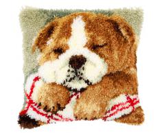Vervaco Kleine schlafende Bulldoge Knüpfkissen mit Knüpfhaken, Baumwolle, Mehrfarbig, 40 x 40 x 1 cm
