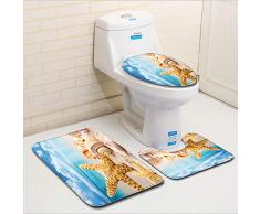 LTJY Badteppich Set 3 Teiliges Set- 3D Conch Muster sehr weich schnelltrocknend waschbar Badezimmerteppich Konturmatte mit Deckelbezug