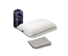 Alkamto Reisekissen - Memory-Schaum mit extra Baumwolle Überzug – inklusive Tasche–Orthopädisches Nackenstützkissen Visco Schaum–Temperatur Regulierung/Reisen/Camping/Wandern/Flugzeug40x25x10 cm