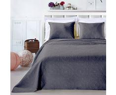 DecoKing Premium 12758 Tagesdecke 220 x 240 cm Graphit Stahl mit 2 Kissenbezügen 50x60 cm Bettüberwurf Pflanzen pflegeleicht Elodie