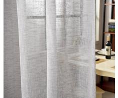 WOLTU VH5864hgr-2, 2er Set Gardinen transparent mit Schlaufen Leinen Optik, Doppelpack lichtdurchlässige Vorhänge Stores Fensterschal für Wohnzimmer Kinderzimmer Schlafzimmer, 140x225 cm Hellgrau