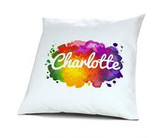 Kopfkissen mit Namen Charlotte - Motiv Color Paint, 40 cm, 100% Baumwolle, Kuschelkissen, Liebeskissen, Namenskissen, Geschenkidee