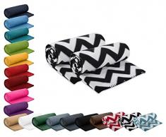 2er Set Polar- Fleecedecke 130x160 cm ca. 400g wertiges Gewicht mit Anti-Pilling Kettelrand Farbe Zickzack schwarz weiß in vielen bunten Farben