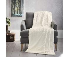 Bugatti Kunstfelldecke, Kuscheldecke aus Fellimitat wollweiß, Sofadecke mit toller Felloptik 150x200 cm, Extra weiche und angenehm wärmende Markenqualität, edele Tagesdecke