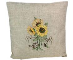 Markenlos Rustikale Kissenhülle 40 x 40 cm Sunflower Leinenoptik Sonnenblume Gestickt Herbst Kissen Bezug Hülle (Kissenhülle 40 x 40 cm)