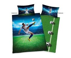 Herding Young Collection Bettwäsche-Set, Fußball Wendemotiv, Bettbezug 135 x 200 cm, Kopfkissenbezug 80 x 80 cm, Baumwolle/Renforcé