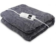 Plüsch Fleece XXL Grau 180 x 130 Heizdecke Elektrische Wärmebett Wärmeunterbett Wärmedecke mit Abschaltautomatik & Überhitzungsschutz & Timer waschbar