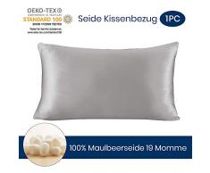 LilySilk Seide Kopfkissenbezug Kissenbezug mit Reißverschluss Silbergrau Bettkissenbezug 40x80 Pillowcase Seidenkissenbezug 19 Momme Maulbeerseide Verpackung MEHRWEG