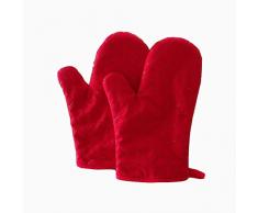 Hitzebeständige Grillhandschuhe Lange Baumwolle Topfhandschuhe,1 paar & Silikon 28cm (Rot)