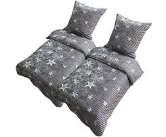 Leonado Vicenti Bettwäsche 135x200 oder 155x220 4teilig Mikrofaser Sterne Grau Galaxy mit Reißverschluss (Sterne Grau, 135 x 200 cm)