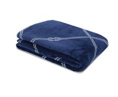 ZOLLNER® Wohndecke / Kuscheldecke / Wolldecke / Tagesdecke mit Knotendesign marine-weiß 150x200 cm, vom Hotelwäschespezialisten, in weiteren Farben erhältlich, Serie Cavo