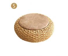 Sanmubo Handgefertigte Yoga-Kissen aus Natürliche Rohrkolben Verdickte Runde Ledermatten mit Natürliche Farbe Geschmack Teezeremonie- Meditation- Tatami- Erkerfenster- Bodenkissen,Durchmesser 40,50CM