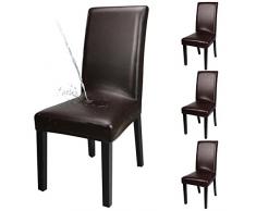 YISUN 4er/6er Set Esszimmer Stuhlhussen, solide Pu Leder wasserdichte Stretch Esszimmerstuhl Schutzhülle (4-Stück, Braun)