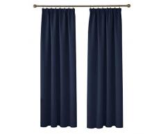 Deconovo Vorhang Blickdicht Kräuselband Gardinen Schlafzimmer Vorhang Verdunkelung 245x140 cm Dunkelblau 2er Set