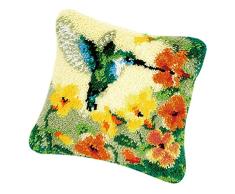 P Prettyia DIY Kreuzstichkissen, Knüpfkissen Kissenbuzug zum Selber Knüpfen Kissen für Kinder 43x43cm - Blume und Vogel