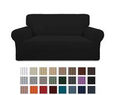 Greatime Stretch Sofabezug Sofaüberwurf Möbelschutz Sofaüberzug Couchbezug Couch Schild Sofahusse Weich mit Gummiband Schaumstreifen(Schwarz,2-Sitzer)