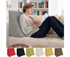 Sabeatex® Rückenkissen, Keilkissen für Couch und Sofa, Lesekissen für bequemes Sitzen. 5 Unifarben für trendiges Wohndesign. Louge-oder Palettenkissen Größe 60 cm x 50 cm x 30 cm (grau)