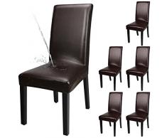 YISUN 4er/6er Set Esszimmer Stuhlhussen, solide Pu Leder wasserdichte Stretch Esszimmerstuhl Schutzhülle (6-Stück, Braun)