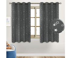 Sterne Verdunkelungsvorhänge mit Ösen 2 Stücke Vorhänge Blickdicht Gardine für Baby, Kinderzimmer Thermo Isoliert (H 137 X B 117cm,Grau)