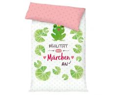 Die Geschenkewelt 46175 Gruss und Co Bettwäsche mit Märchen-Motiv Frosch, 2-teilige Bettwäsche-Garnitur, mit Reißverschluss, Microfaser, grün, weiß, rosa